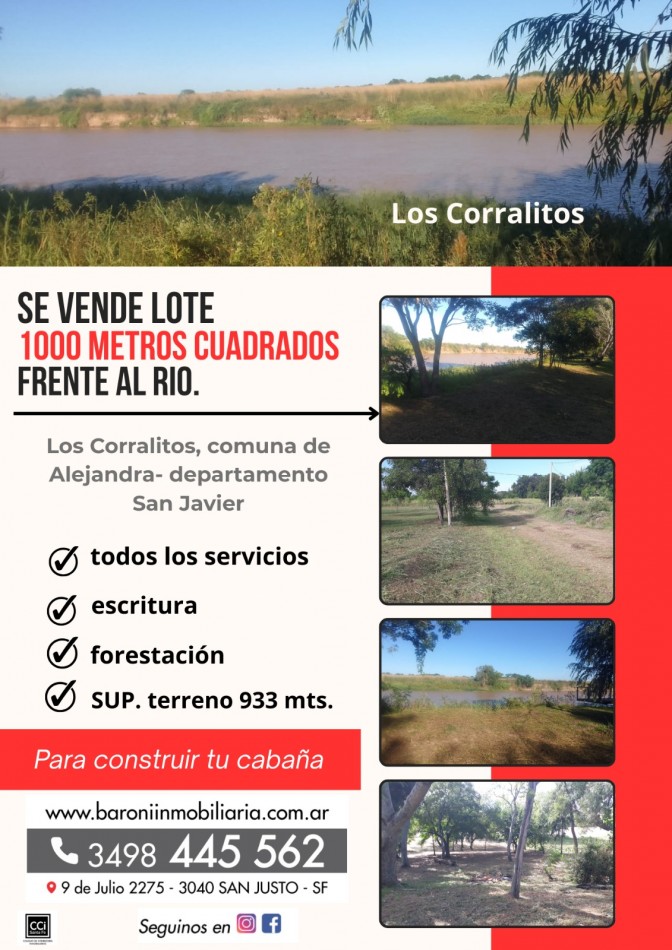 EN VENTA - LOTE SE VENDE LOTE 1000 metros cuadrados FRENTE AL RIO.