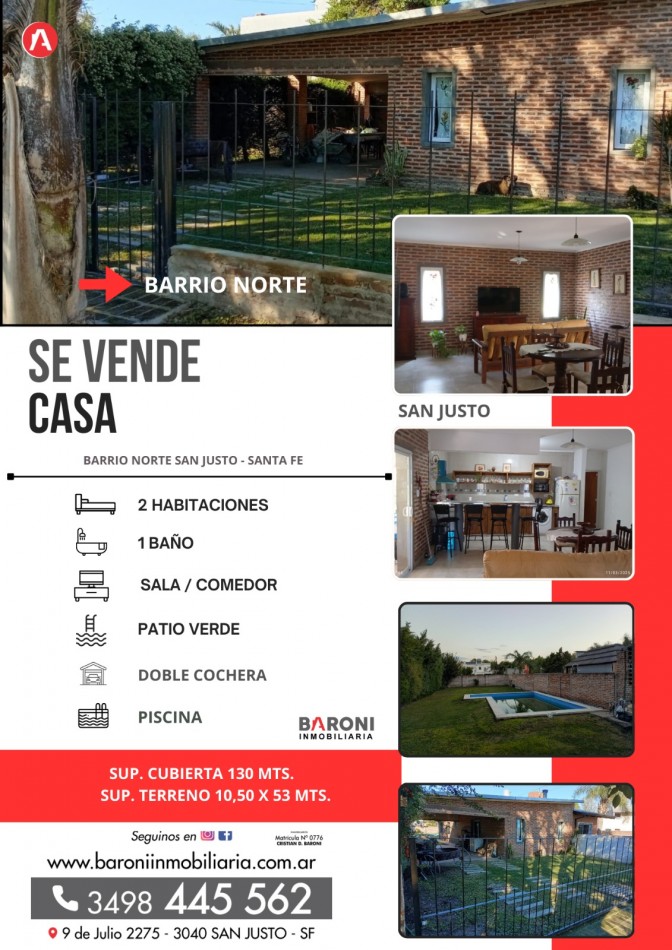 EN VENTA - CASA EN BARRIO NORTE EN SAN JUSTO SANTA FE