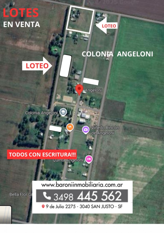 lotes disponibles en COLONIA ANGELONI - PCIA DE SANTA FE