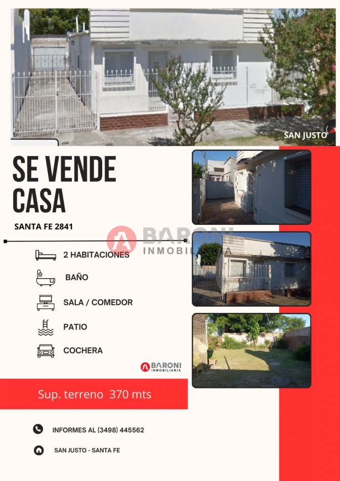 EN VENTA - CASA EN SAN JUSTO CALLE SANTA FE 2841 - SAN JUSTO (SANTA FE).