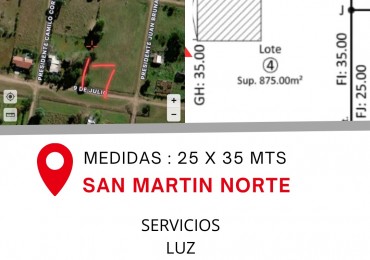 SE VENDE LOTE EN SAN MARTIN NORTE