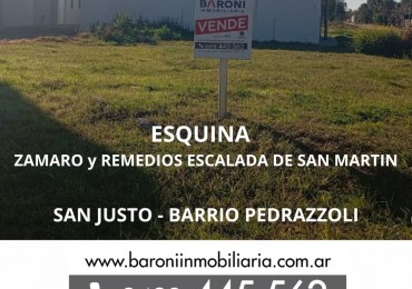 LOTE EN VENTA  - ESQUINA ZAMARO Y REMEDIOS ESCALADA DE SAN MARTIN