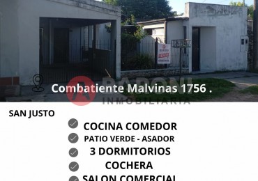 SE VENDE CASA EN SAN JUSTO PROVINCIA DE SANTA FE  - COMBATIENTE MALVINAS 1756.